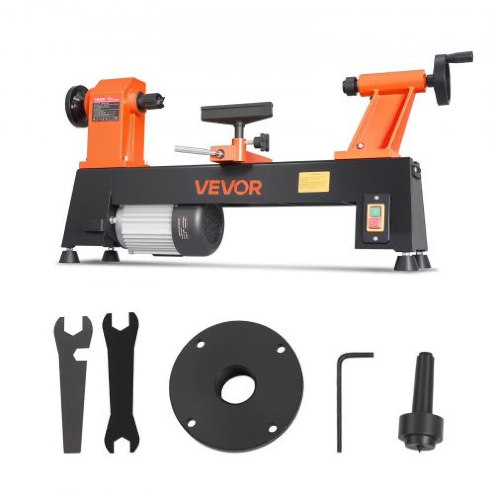 VEVOR Wood Lathe 3/4 HP 304 x 465 mm Μηχάνημα πάγκου τόρνου ξύλου 5 ταχυτήτων, 650/1100/1600/2200/3200 RPM, με στήριγμα εργαλείων, γαλλικό κλειδί, πρόσοψη, βαρέως τύπου, για αρχάριους επαγγελματίες ξυλουργικές εργασίες
