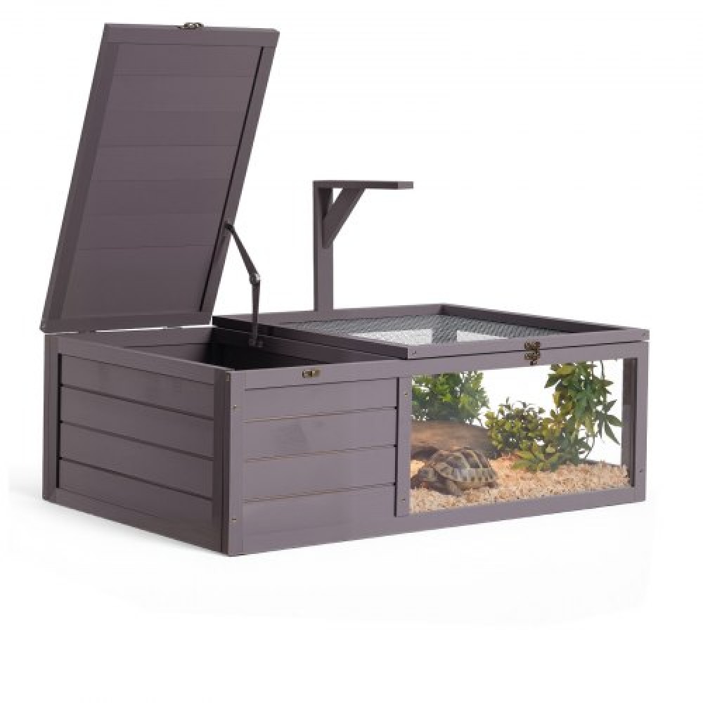 VEVOR Χελώνα Habitat Ξύλινο Σπίτι Χελώνας 2 Δωματίων με συρόμενο Δίσκο, για Μικρά Ζώα Εσωτερικού Εξωτερικού Χώρου, Βάση φωτιστικού, Κλουβί ερπετών με περίβλημα μεγάλης χελώνας με ανοιγόμενη οροφή, ακρυλικό παράθυρο προβολής