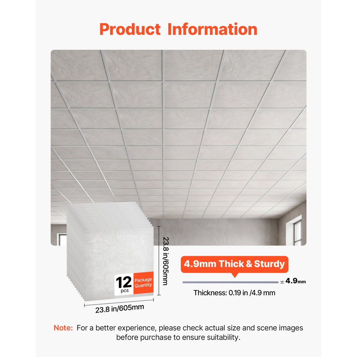 VEVOR 605x605mm Πλακάκια οροφής PVC 12-συσκευασία Πάνελ οροφής σταγόνας Λευκό Μάρμαρο, Πίνακας αφρού PVC, Εφαρμογή σε πλέγμα, Αδιάβροχο, Ευέλικτη κοπή, Εύκολο στον Καθαρισμό, Μοντέρνο Διακοσμητικό Φινίρισμα για Χώρους σπιτιού, Γραφείου