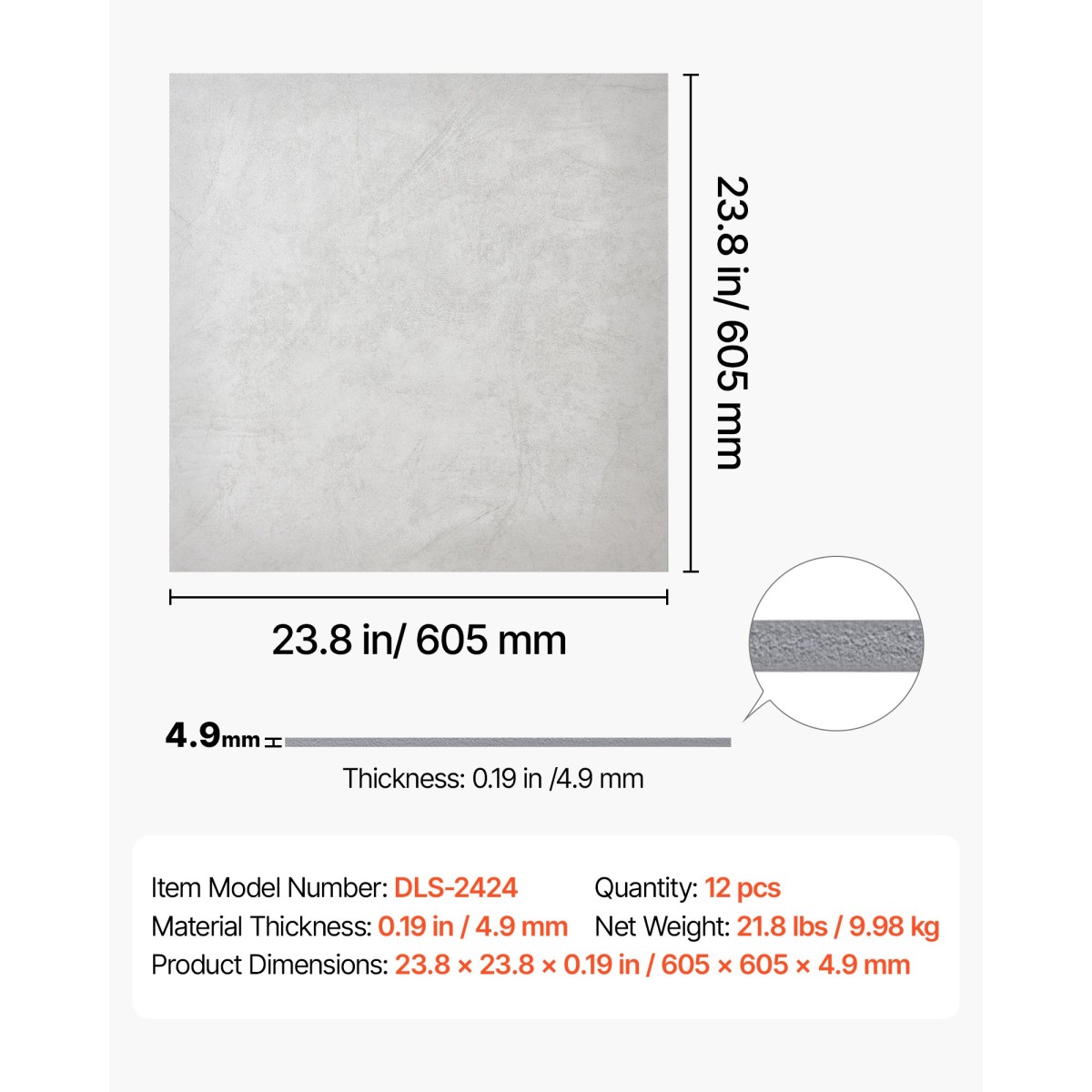 VEVOR 605x605mm Πλακάκια οροφής PVC 12-συσκευασία Πάνελ οροφής σταγόνας Λευκό Μάρμαρο, Πίνακας αφρού PVC, Εφαρμογή σε πλέγμα, Αδιάβροχο, Ευέλικτη κοπή, Εύκολο στον Καθαρισμό, Μοντέρνο Διακοσμητικό Φινίρισμα για Χώρους σπιτιού, Γραφείου