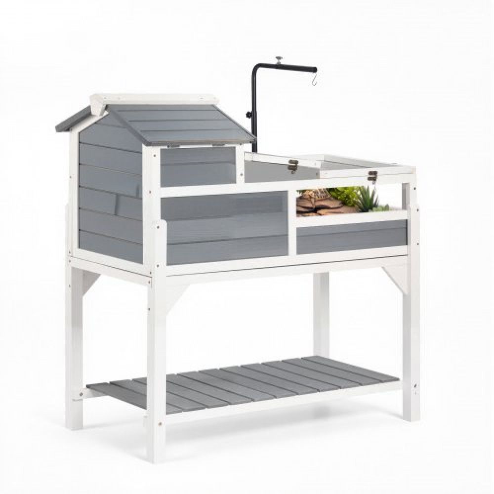VEVOR Tortoise Habitat 4 Δωματίων Ξύλινο Σπίτι Χελώνας Ρυθμιζόμενη βάση φωτιστικού, για μικρά ζώα Εσωτερικού εξωτερικού χώρου, 2 ιστορίες & ράμπα, Κλουβί ερπετών μεγάλου περιβλήματος χελώνας με ράφι αποθήκευσης, ανοιγόμενη οροφή