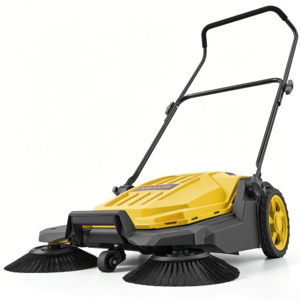 VEVOR Walk-Behind Hand Push Floor Sweeeper, Μη ηλεκτρικό μη ηλεκτρικό σάρωθρο δαπέδου με πλάτος σάρωσης 650 mm, δοχείο απορριμμάτων 18,9 λίτρων & ρυθμιζόμενη αναδιπλούμενη λαβή για Yards Walkways Patios Garages - Κίτρινο