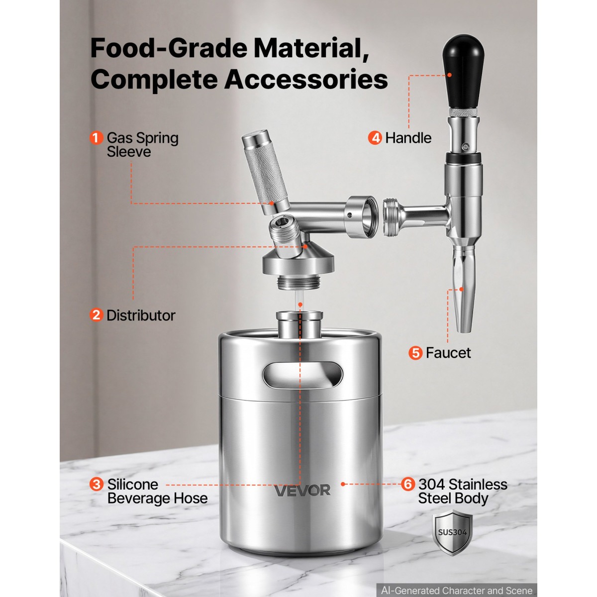 VEVOR Nitro Cold Brew Coffee Maker 2L Nitrogen Dispenser System, Home Brew Coffee Keg, φορητός εγχυτήρας αζώτου με διανομέα και βαλβίδα εκτόνωσης πίεσης, δώρο για τους λάτρεις του καφέ
