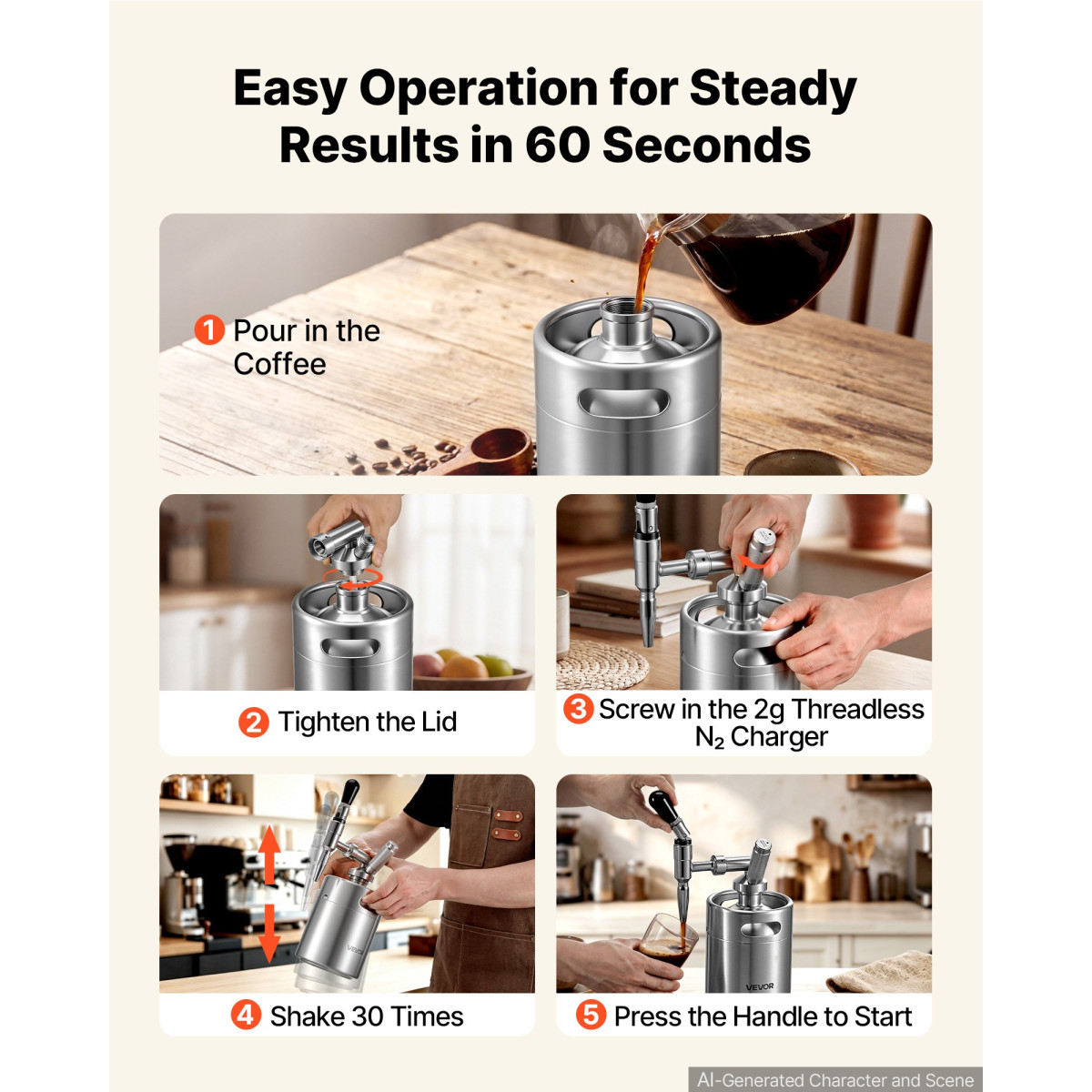 VEVOR Nitro Cold Brew Coffee Maker 2L Nitrogen Dispenser System, Home Brew Coffee Keg, φορητός εγχυτήρας αζώτου με διανομέα και βαλβίδα εκτόνωσης πίεσης, δώρο για τους λάτρεις του καφέ