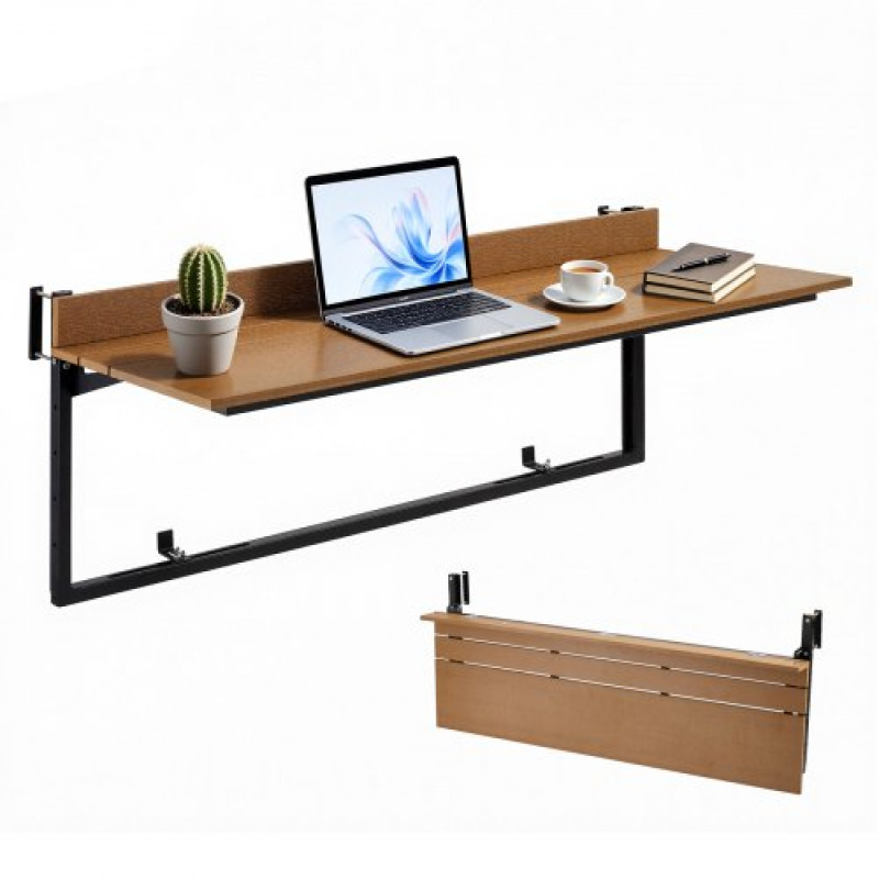 VEVOR Κρεμαστό Τραπέζι Μπαλκονιού 1200 x 370 mm 27 kg Πτυσσόμενο Τραπέζι Μπαρ με κιγκλιδώματα, για χρήση στο κατάστρωμα κήπου εξωτερικού χώρου, ταιριάζει σε ράγες 35-60 mm, ρυθμιζόμενο ύψος 5 επιπέδων, σύνθετο υλικό ανθεκτικό ξύλο-πλαστικό