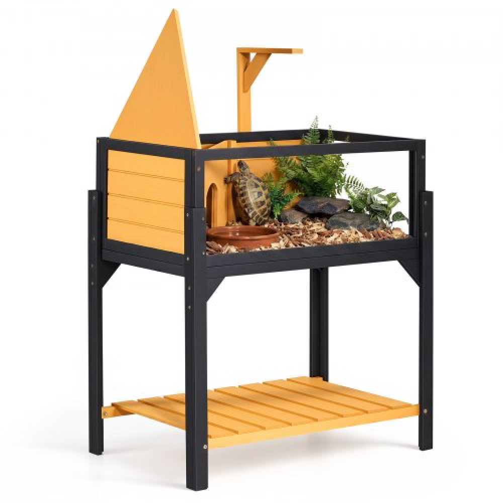 VEVOR Tortoise Habitat 2 Δωματίων Ξύλινο Σπίτι Χελώνας Εντοιχισμένη βάση φωτιστικού, για μικρά ζώα Εσωτερικού εξωτερικού χώρου, Ράφι αποθήκευσης, Κλουβί ερπετών μεγάλου περιβλήματος χελώνας με ανοιγόμενη οροφή & παράθυρο προβολής