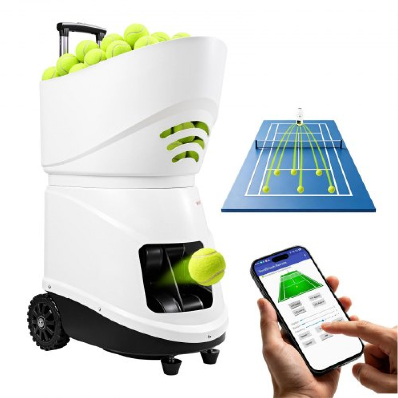VEVOR Tennis Ball Machine Auto Portable Ball Launcher για πρακτική προπόνηση, με τηλεχειριστήριο εφαρμογής, χωρητικότητα 150 μπάλας, έλεγχο περιστροφής, 3 λειτουργίες προπόνησης, διάρκεια ζωής μπαταρίας 4 ωρών και ταχύτητες έως 80 mph