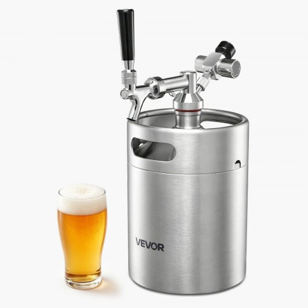 Μίνι βαρέλι VEVOR 4L, Σύστημα βρύσης υπό πίεση, κιτ μπύρας από ανοξείδωτο ατσάλι 304, με ρυθμιστή Co2, αυτοκλειόμενη βρύση, διατηρεί τη φρεσκάδα και την ενανθράκωση για το Homebrew, Craft και Draft Beer