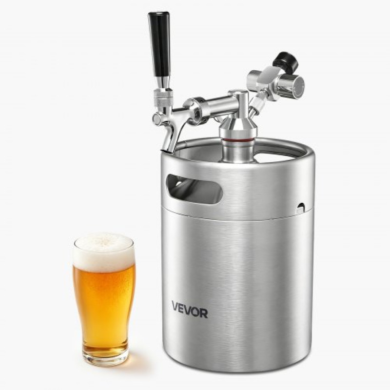 Μίνι βαρέλι VEVOR 4L, Σύστημα βρύσης υπό πίεση, κιτ μπύρας από ανοξείδωτο ατσάλι 304, με ρυθμιστή Co2, αυτοκλειόμενη βρύση, διατηρεί τη φρεσκάδα και την ενανθράκωση για το Homebrew, Craft και Draft Beer