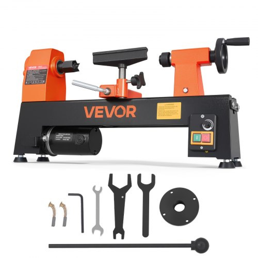 VEVOR Wood Lathe 1/3 HP 200x330 mm Mini Benchtop Wood Lathe Variable Speed, 150 έως 3200 RPM, Ξυλουργική μηχανή με στήριγμα εργαλείων, κλειδιά, πόδια, για αρχάριους λάτρεις του DIY Επεξεργασία ξύλου, ξυλουργική