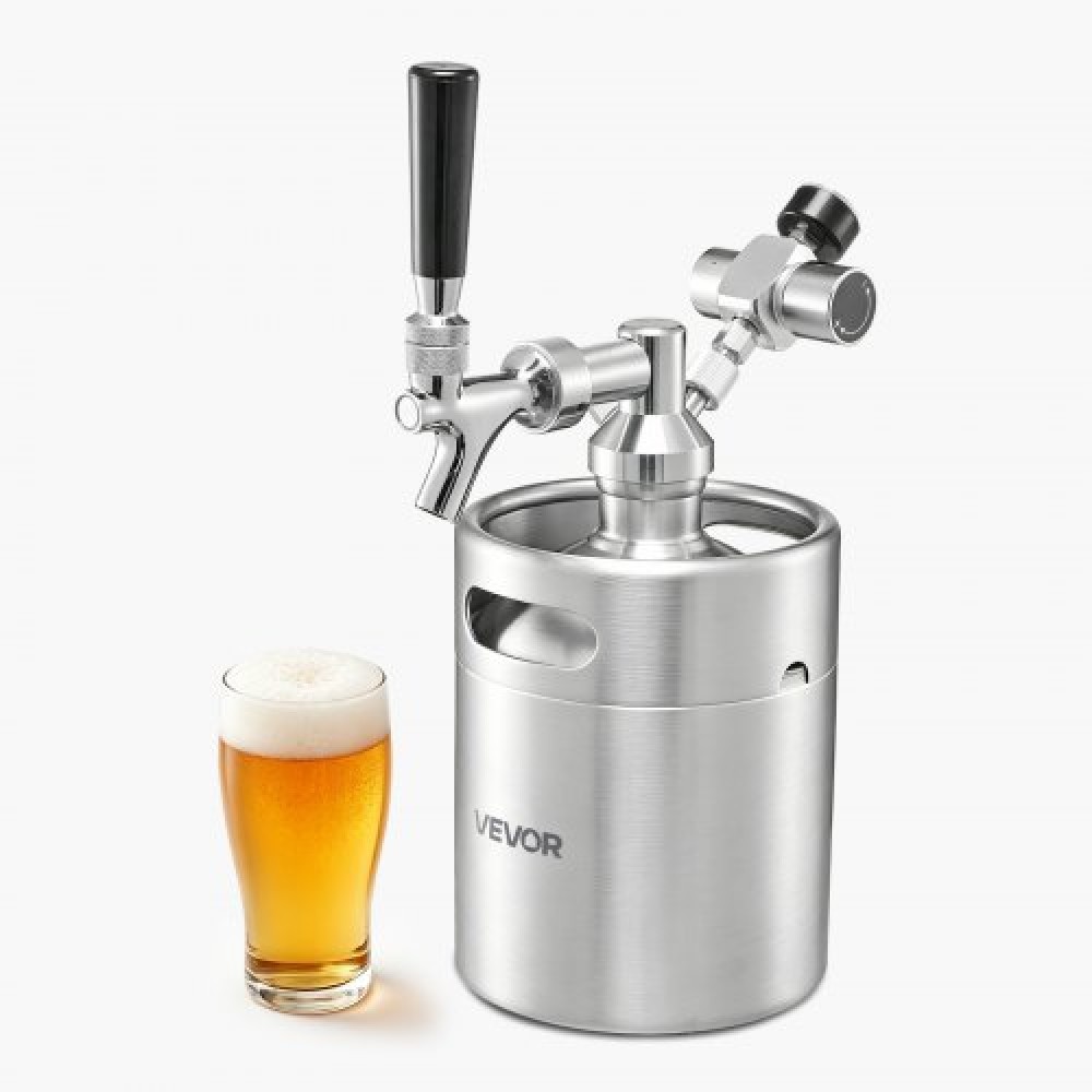 Μίνι βαρέλι VEVOR 1.94L, Σύστημα βρύσης υπό πίεση, κιτ μπύρας από ανοξείδωτο ατσάλι 304, με ρυθμιστή Co2, αυτοκλειόμενη βρύση, διατηρεί τη φρεσκάδα και την ενανθράκωση για Homebrew, Craft και Draft Beer
