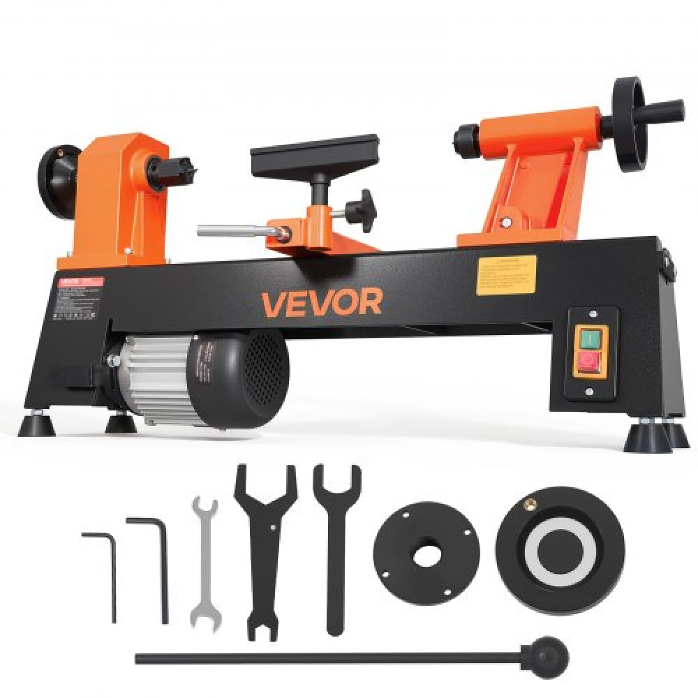 VEVOR Wood Lathe 1/2 HP 254 mm x 465 mm Μηχάνημα πάγκου τόρνου ξύλου 5 ταχυτήτων, 650/1100/1600/2200/3200 RPM, με στήριγμα εργαλείων & κλειδιά, βαρέως τύπου, για αρχάριους λάτρεις της ξυλουργικής DIY