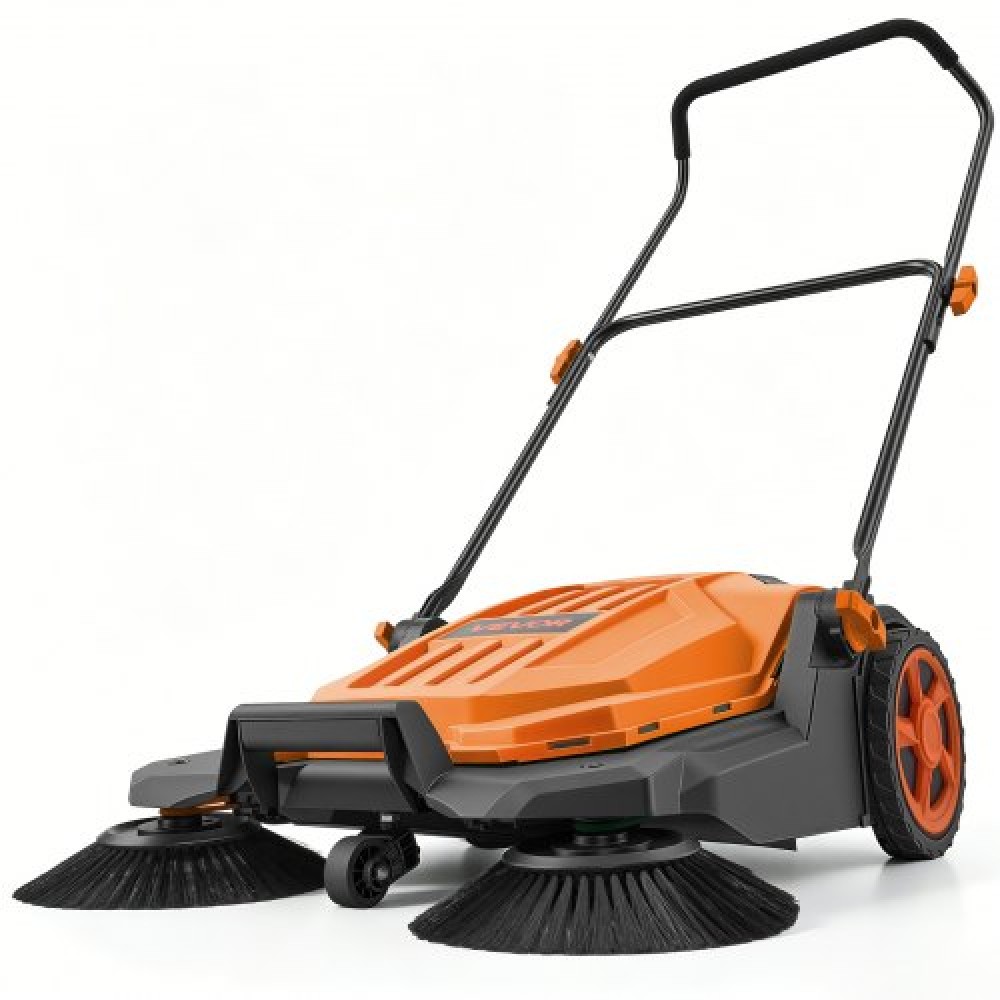 VEVOR Walk-Behind Hand Push Floor Sweeper, Μη ηλεκτρικό μη ηλεκτρικό σάρωθρο δαπέδου με πλάτος σάρωσης 650 mm, δοχείο απορριμμάτων 18,9 λίτρων & ρυθμιζόμενη αναδιπλούμενη λαβή για Yards Walkways Patios Garages - Orange
