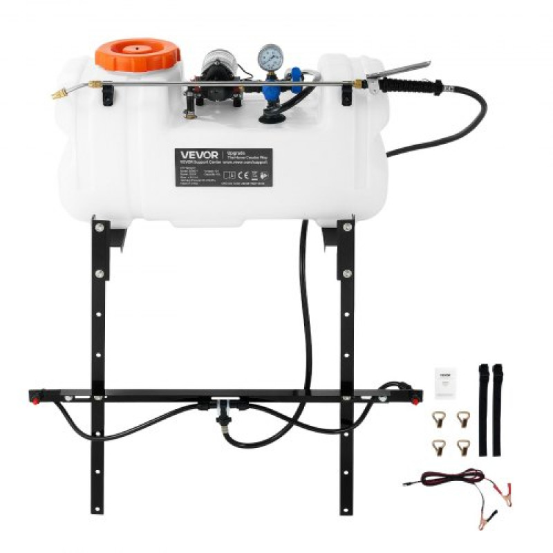 VEVOR ATV Spot Sprayer 60L/15,9 Gal 12V Αντλία ATV/UTV Broadcast Sprayer, για Garden Farm, Ρυθμός ροής 7,2 L/min, Ρυθμιζόμενος 0-72 PSI, Ψεκασμός ζιζανίων με μπρούτζινο ακροφύσιο, μπούμα, δεξαμενή νερού, λευκός σωλήνας 6,1 m,
