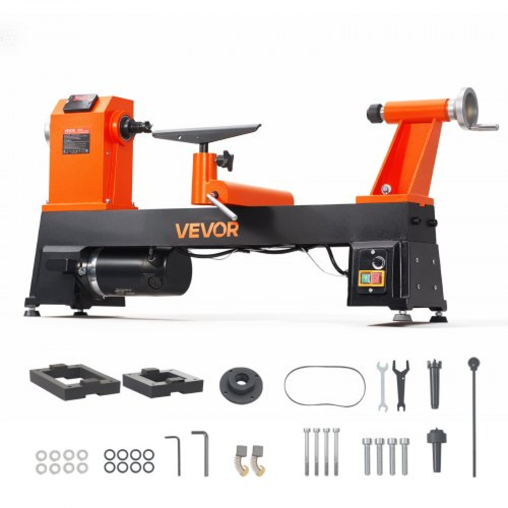 VEVOR Wood Lathe 1 HP 355 x 508 mm Μηχάνημα τόρνου πάγκου ξύλου μεταβλητής ταχύτητας, 150 έως 3500 rpm με οθόνη, έως και 410 mm Swing over bed with riser block, για επαγγελματική ξυλουργική ξυλουργική