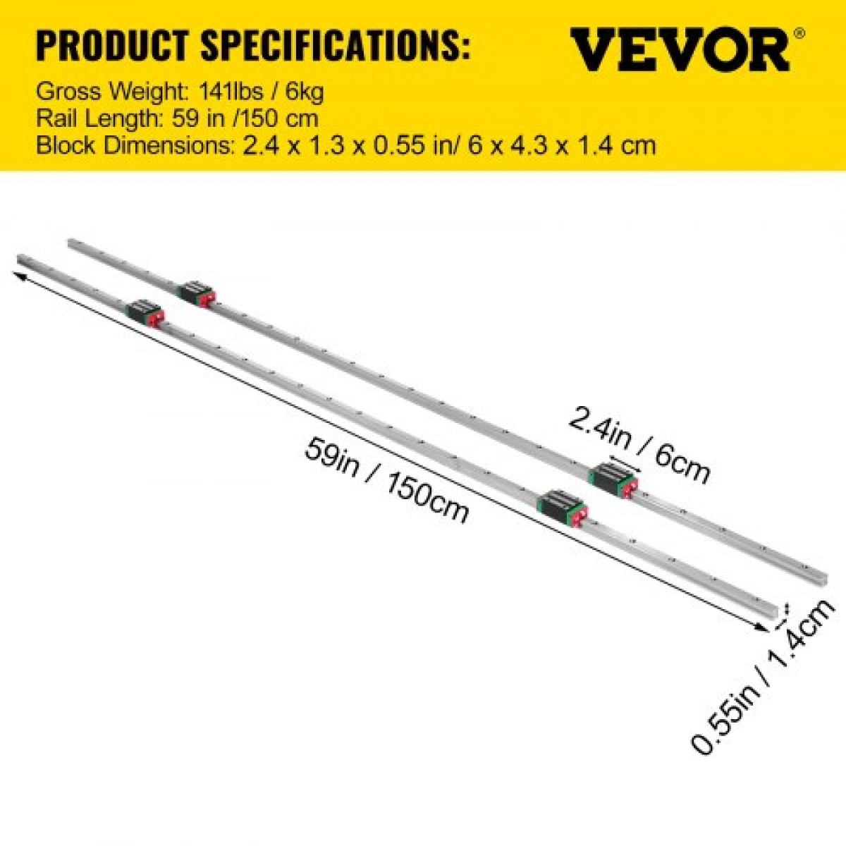 VEVOR 2X 15-1500mm Linear Guideway Rail with 4Pcs Pillow Block Carriage Bearing Block for 15mm Slotted Block Linear Rail Routers Σετ CNC