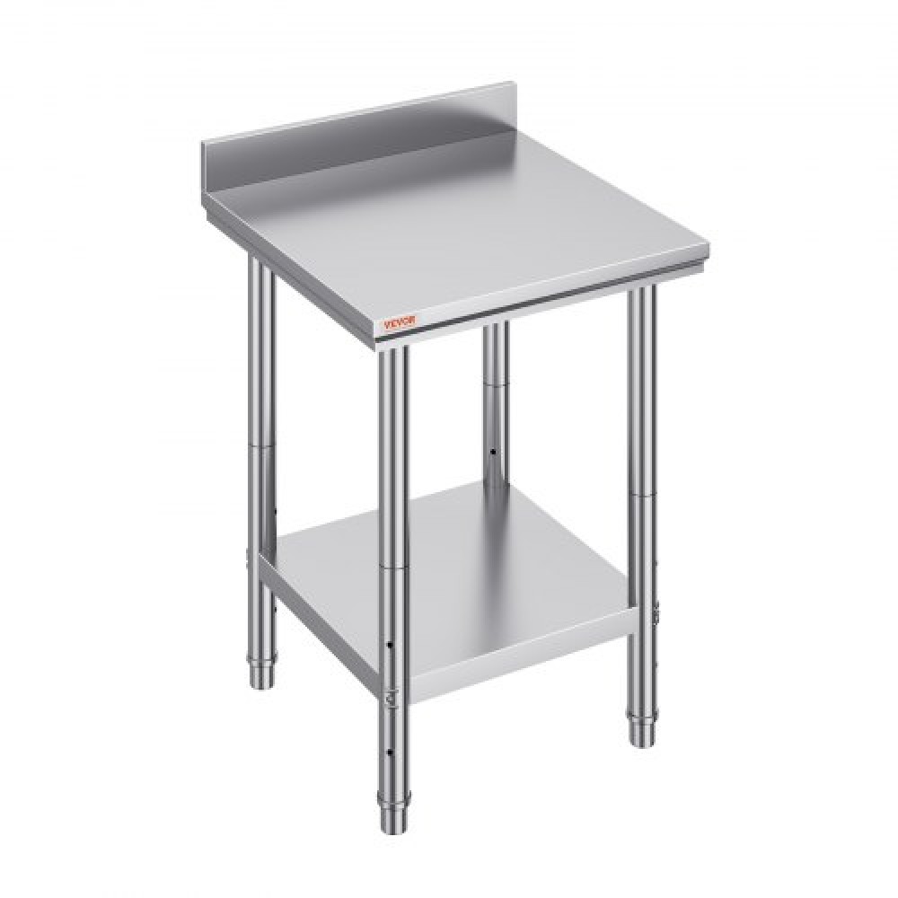 Τραπέζι εργασίας VEVOR 24 x 24 x 35 ιντσών από ανοξείδωτο χάλυβα, τραπέζι εργασίας βαρέως τύπου για προετοιμασία τροφίμων, Μεταλλικό τραπέζι εργασίας με ρυθμιζόμενο ύψος για εστιατόριο, σπίτι και ξενοδοχείο