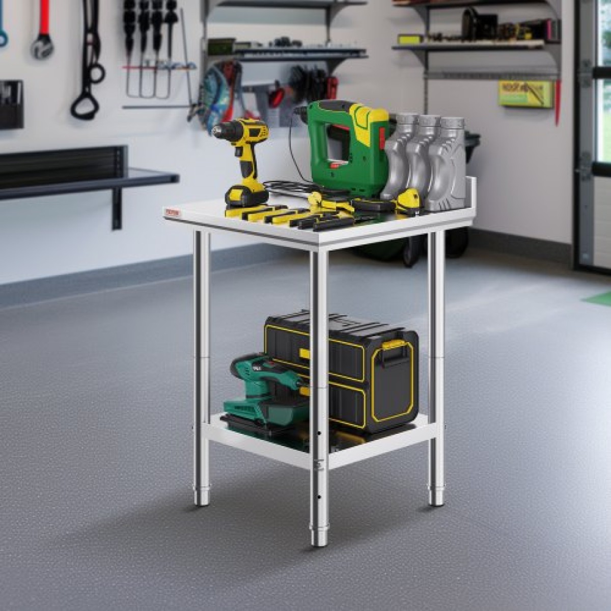 Τραπέζι εργασίας VEVOR 24 x 24 x 35 ιντσών από ανοξείδωτο χάλυβα, τραπέζι εργασίας βαρέως τύπου για προετοιμασία τροφίμων, Μεταλλικό τραπέζι εργασίας με ρυθμιζόμενο ύψος για εστιατόριο, σπίτι και ξενοδοχείο