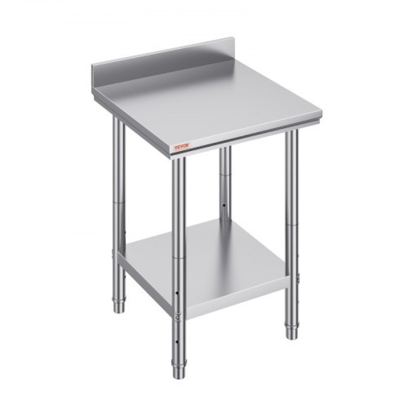 Τραπέζι εργασίας VEVOR 24 x 24 x 35 ιντσών από ανοξείδωτο χάλυβα, τραπέζι εργασίας βαρέως τύπου για προετοιμασία τροφίμων, Μεταλλικό τραπέζι εργασίας με ρυθμιζόμενο ύψος για εστιατόριο, σπίτι και ξενοδοχείο