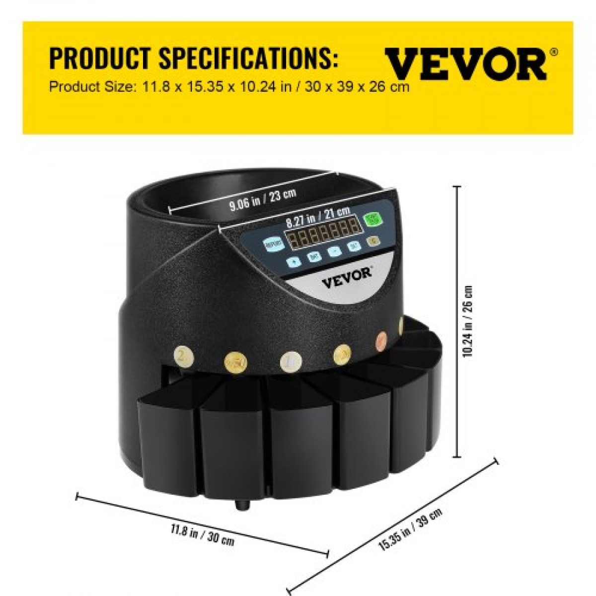 VEVOR Μετρητής νομισμάτων ευρώ Διαλογής 500-1000 νομισμάτων Ηλεκτρονική αυτόματη μηχανή μέτρησης κερμάτων ευρώ 300 νομισμάτων ανά λεπτό με 8 συρτάρια νομισμάτων για σχολική τράπεζα