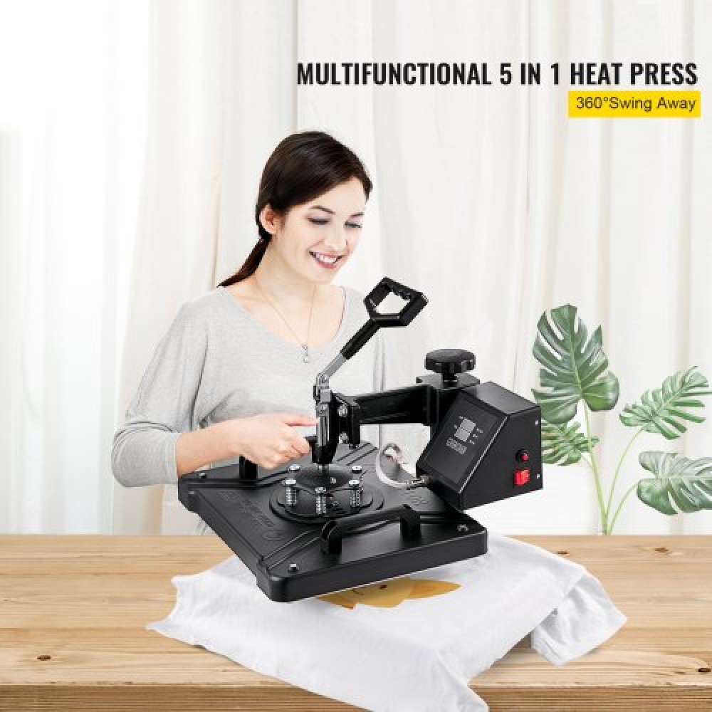 VEVOR Heat Press 5 in 1 Heat Press Machine 38x30cm T-shirt Press Mug Printing Machine Multifuctional Heat Transfer Machine for T-shirt Mug Hat Print Plate Printer