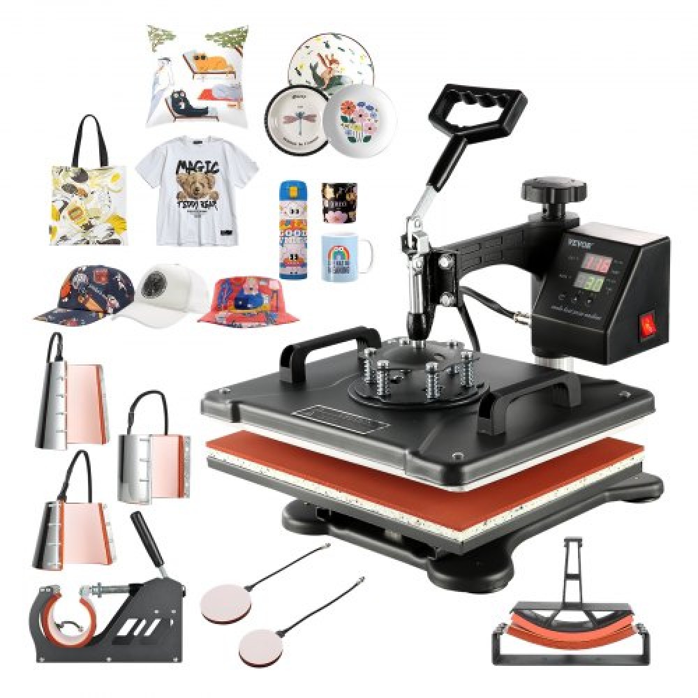 VEVOR Heat Press 8 in 1 Heat Press Machine 38x30cm T-shirt Press Mug Printing Machine Multifuctional Heat Transfer Machine for T-shirt Mug Hat Plate Printing Printing