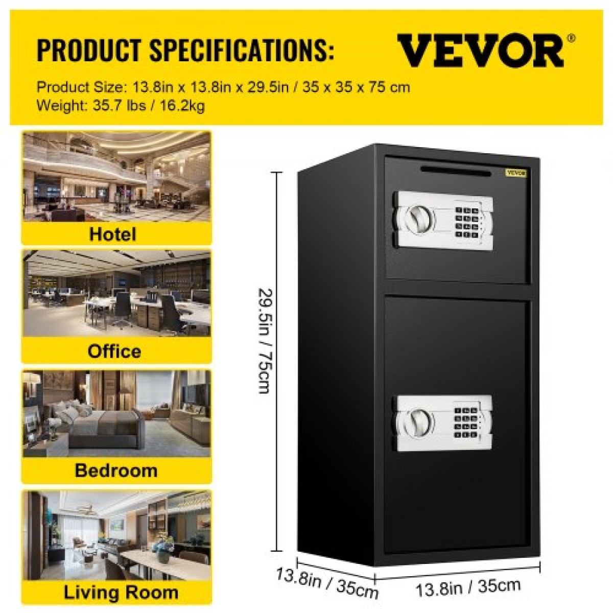 VEVOR 74 L Ψηφιακή θυρίδα ασφαλείας διπλής πόρτας Πιστόλι Χρηματοκιβώτια Ταμειακή Κλειδαριά ασφαλείας Γραφείο Ισχυρό Σιδερένιο Μεγαλύτερο Ψηφιακό Χρηματοκιβώτιο