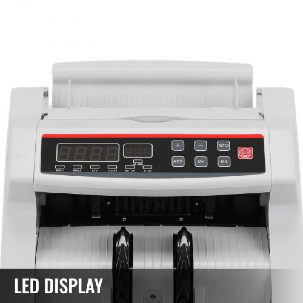 Μετρητής τραπεζογραμματίων VEVOR με οθόνη LED, επαγγελματικός μετρητής χαρτονομισμάτων με ανιχνευτή πλαστών, UV/MG, 1000 χαρτονομίσματα/λεπτό, μετράει μόνο τον αριθμό φύλλων