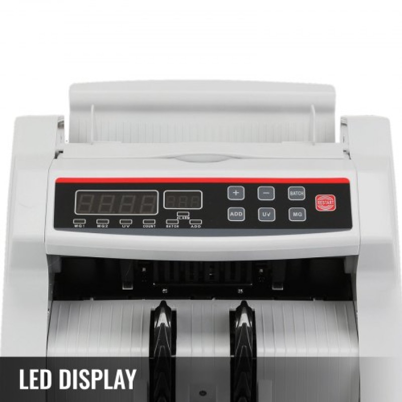 Μετρητής τραπεζογραμματίων VEVOR με οθόνη LED, επαγγελματικός μετρητής χαρτονομισμάτων με ανιχνευτή πλαστών, UV/MG, 1000 χαρτονομίσματα/λεπτό, μετράει μόνο τον αριθμό φύλλων