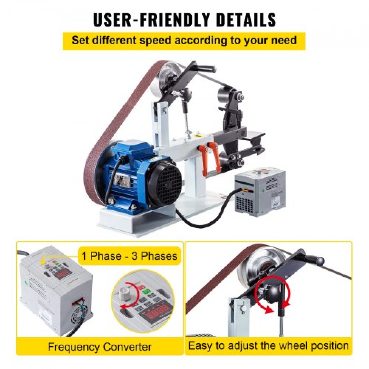 VEVOR Benchtop Disk & Belt Sander Πάγκος τριβείο 1,5KW με Ph 427 x 30,5 cm Ρυθμιζόμενος ιμάντας λείανσης με τροχό, Central Machinery Belt and Disk Sander 0-2800Rpm Combination Trivers