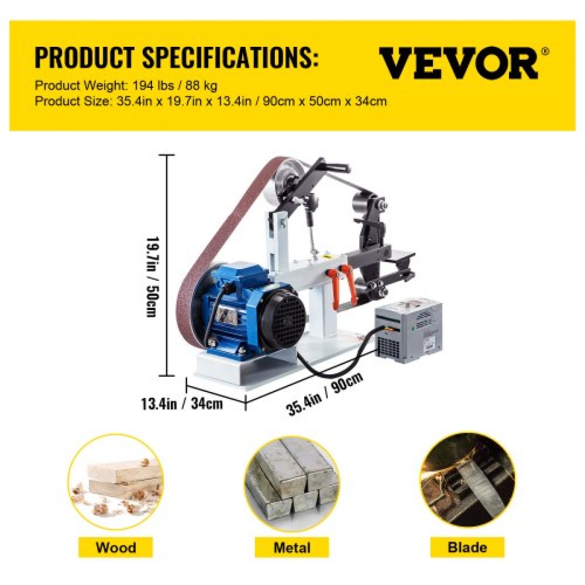 VEVOR Benchtop Disk & Belt Sander Πάγκος τριβείο 1,5KW με Ph 427 x 30,5 cm Ρυθμιζόμενος ιμάντας λείανσης με τροχό, Central Machinery Belt and Disk Sander 0-2800Rpm Combination Trivers