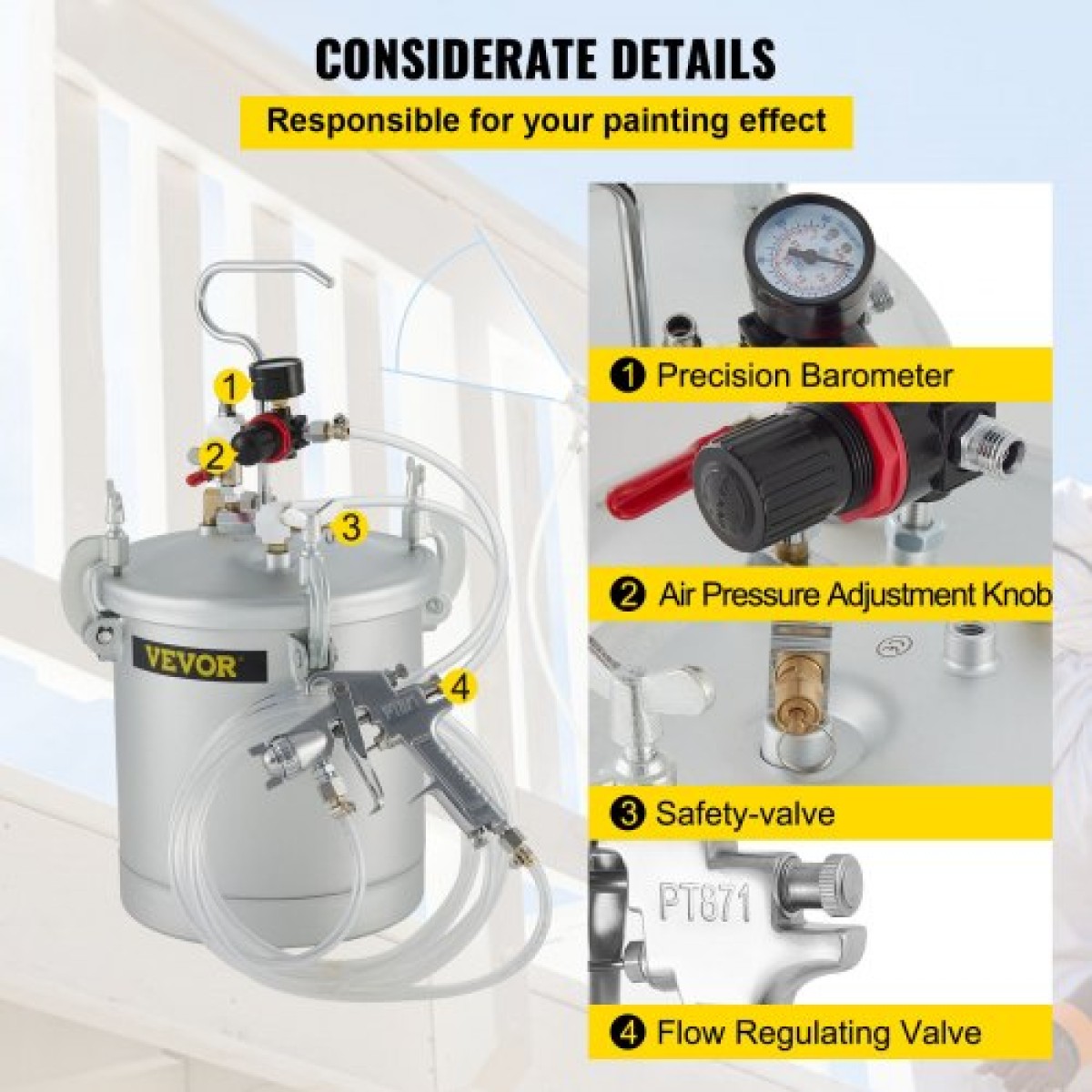 VEVOR Commercial Paint Pressure Tank 2,5 Galllons Pressure Pot Tank 10L Pressure Paint Pot Feed Spray Spray 1,5mm Nozzle Paint Spray for 10L Painting