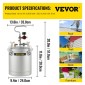VEVOR Commercial Paint Pressure Tank 2,5 Galllons Pressure Pot Tank 10L Pressure Paint Pot Feed Spray Spray 1,5mm Nozzle Paint Spray for 10L Painting