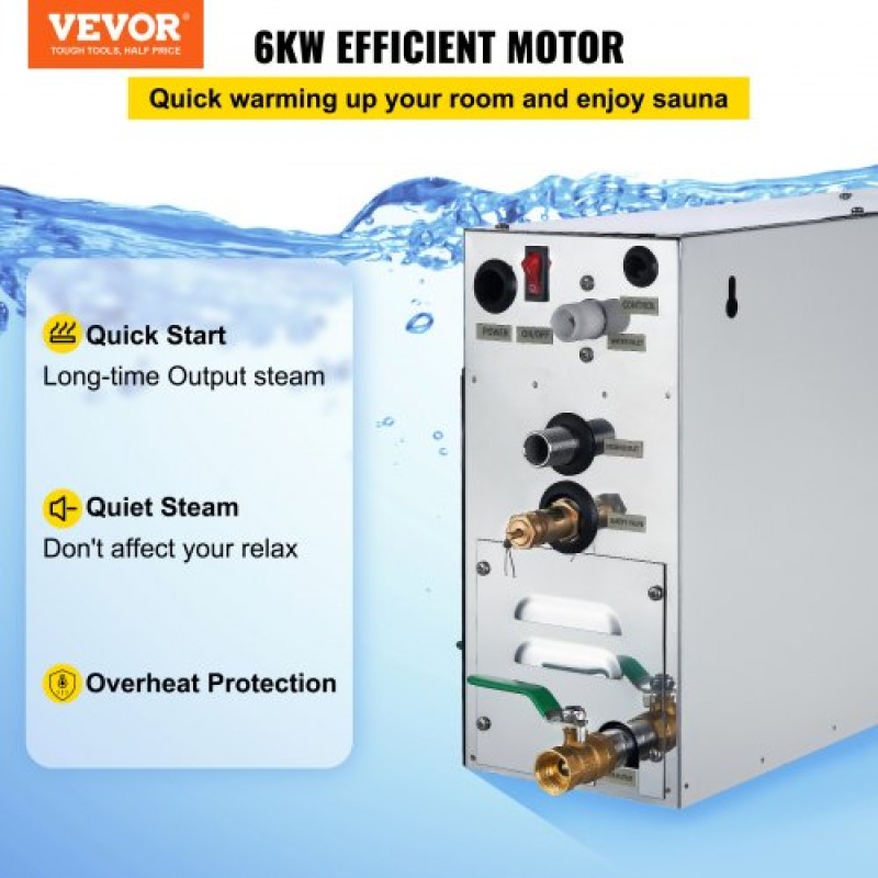 Ατμοποιητής σάουνας VEVOR 6KW με ψηφιακή οθόνη LED Ατμόλουτρο Γεννήτρια 6KW Steam Room Generator για οικιακή γεννήτρια ατμού SPA με έλεγχο χρόνου