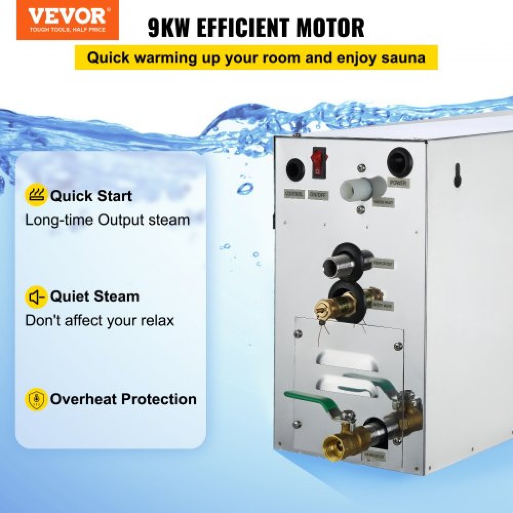 VEVOR 9KW Steam Generator Steam Generator for SPA Room Digital Display Steam Generator 35 ℃-55 ℃ Sauna Steam Generator for Home Commercial Steam Generator kit Steam Bath Generator