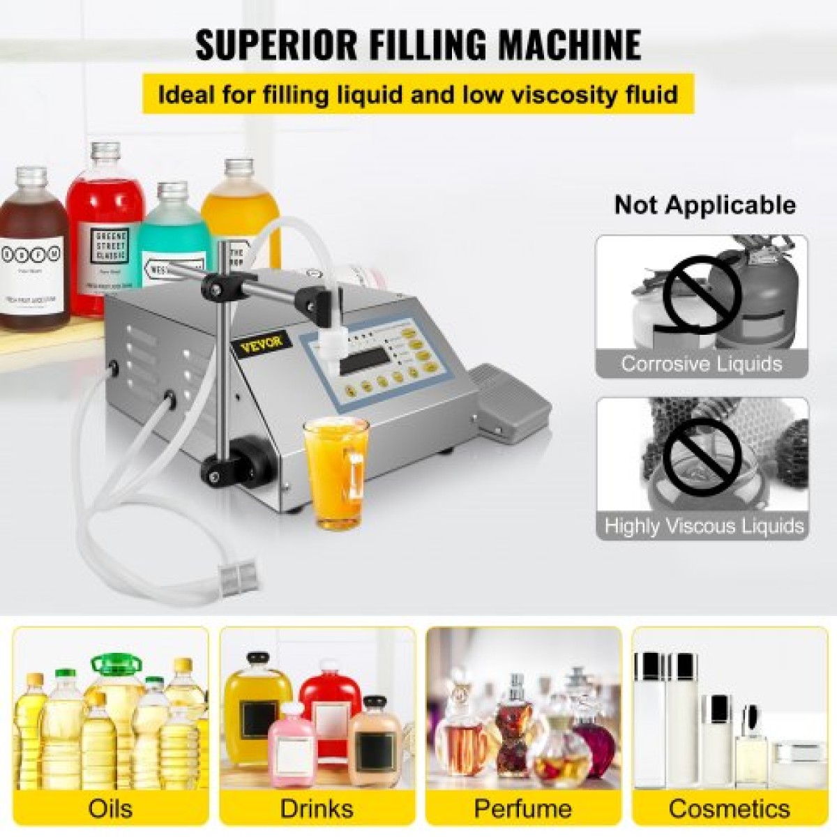 Μηχανή πλήρωσης υγρού VEVOR 5-3500ml GFK-160 Αυτόματη μηχανή πλήρωσης υγρών ψηφιακής αντλίας ελέγχου LCD