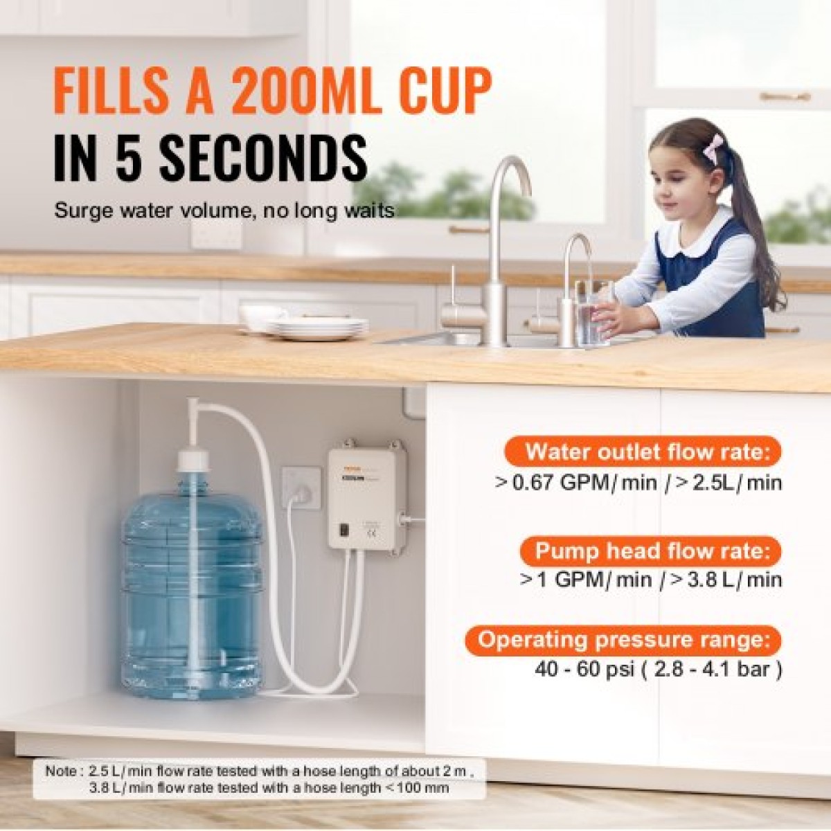 Σύστημα αντλίας φιάλης νερού VEVOR 3,8 L/min 40 Psi Water Dispenser Pump With 609,6 cm Pe Pipe