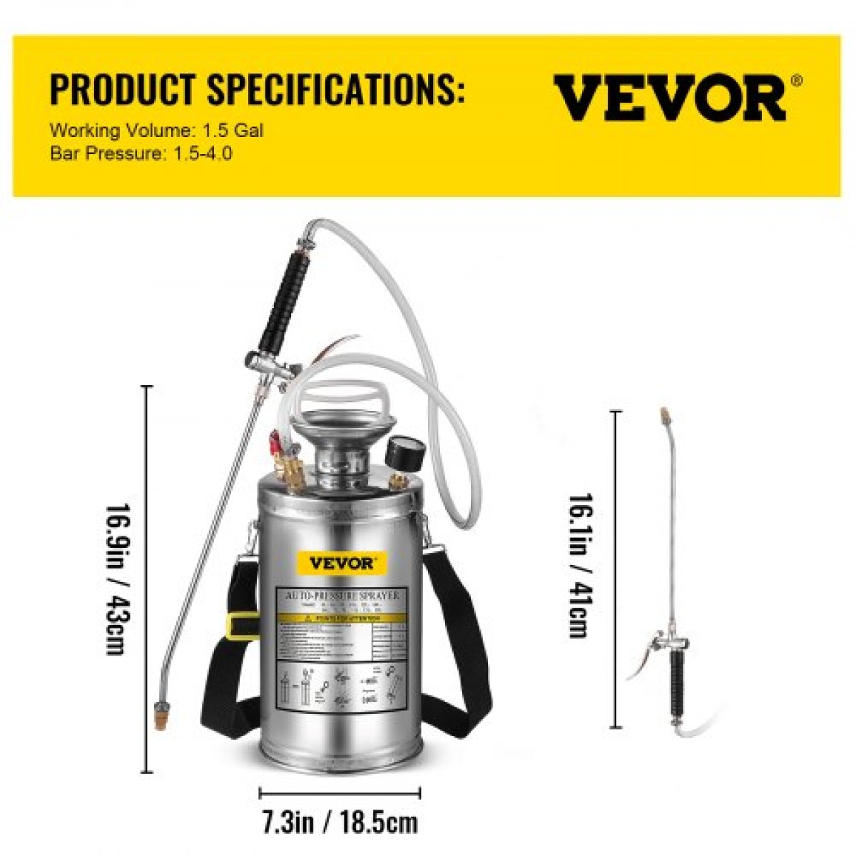 VEVOR Ανοξείδωτος Χάλυβας Ψεκαστήρας 6L Οικιακός Ψεκαστήρας Κηπουρικής και Καθαρισμού δαπέδου, Κατάλληλος για τις Τρέχουσες Υπηρεσίες της Βιομηχανίας, της Γεωργίας, του Εμπορίου, της Ιατρικής και άλλων Βιομηχανιών