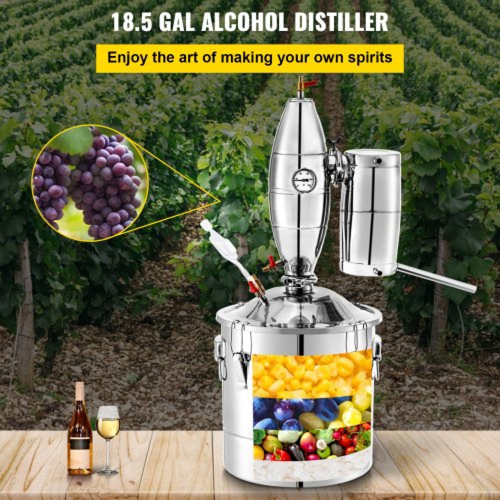VEVOR  Distiller 70L /18.5 Gal Still Essential Oil Distillery Kit Home Moonshine Still with Thermometer and fermentation tank
