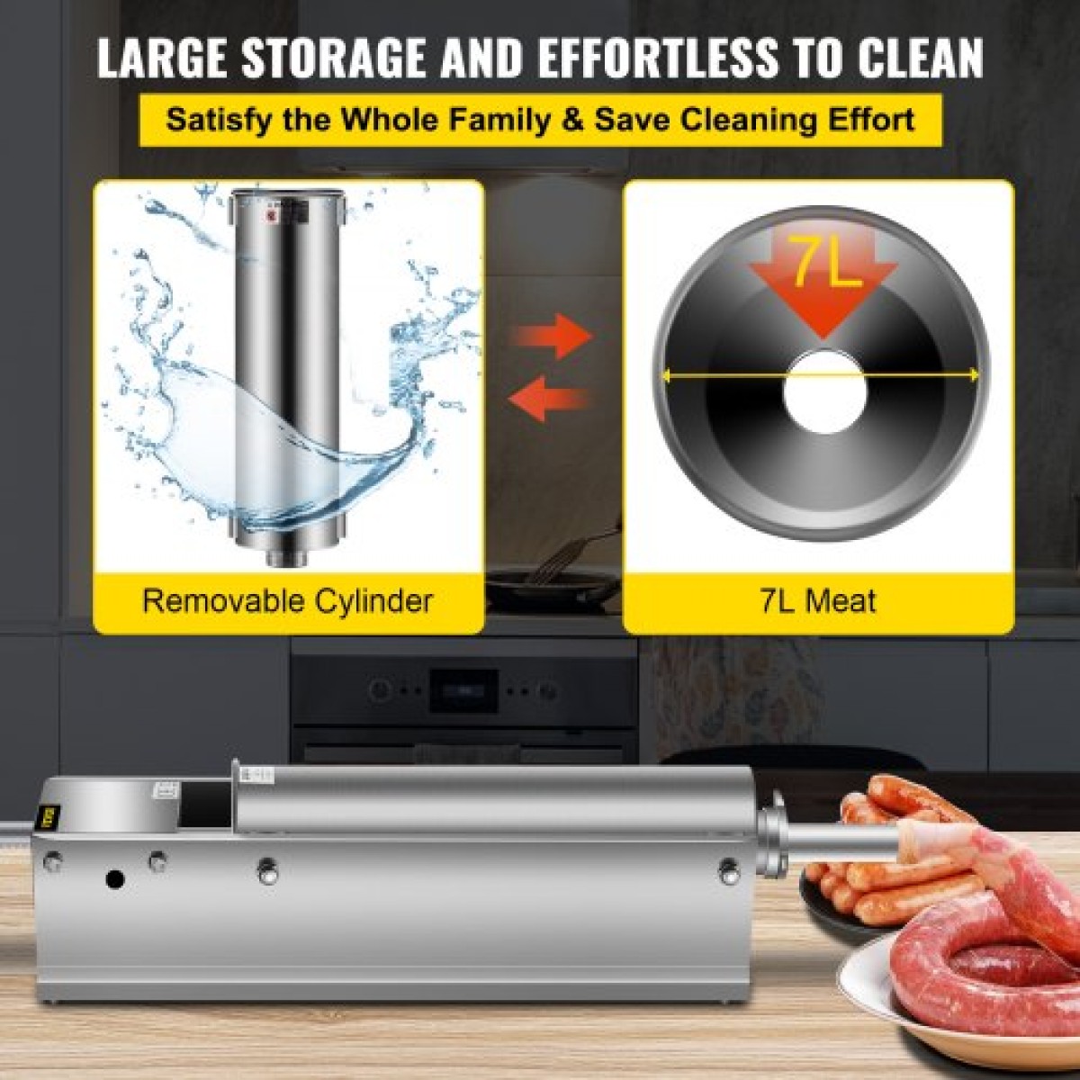 VEVOR Manual Sausage Stuffer, 7 L / 15 LBS Horizontal Sausage Machine, Dual-Speed ​​Meat Stuffer, κατασκευασμένο από ανοξείδωτο ατσάλι 304 ποιότητας τροφίμων, περιλαμβάνει 5 σωλήνες γέμισης, για οικιακή κουζίνα εστιατόριο Commercia