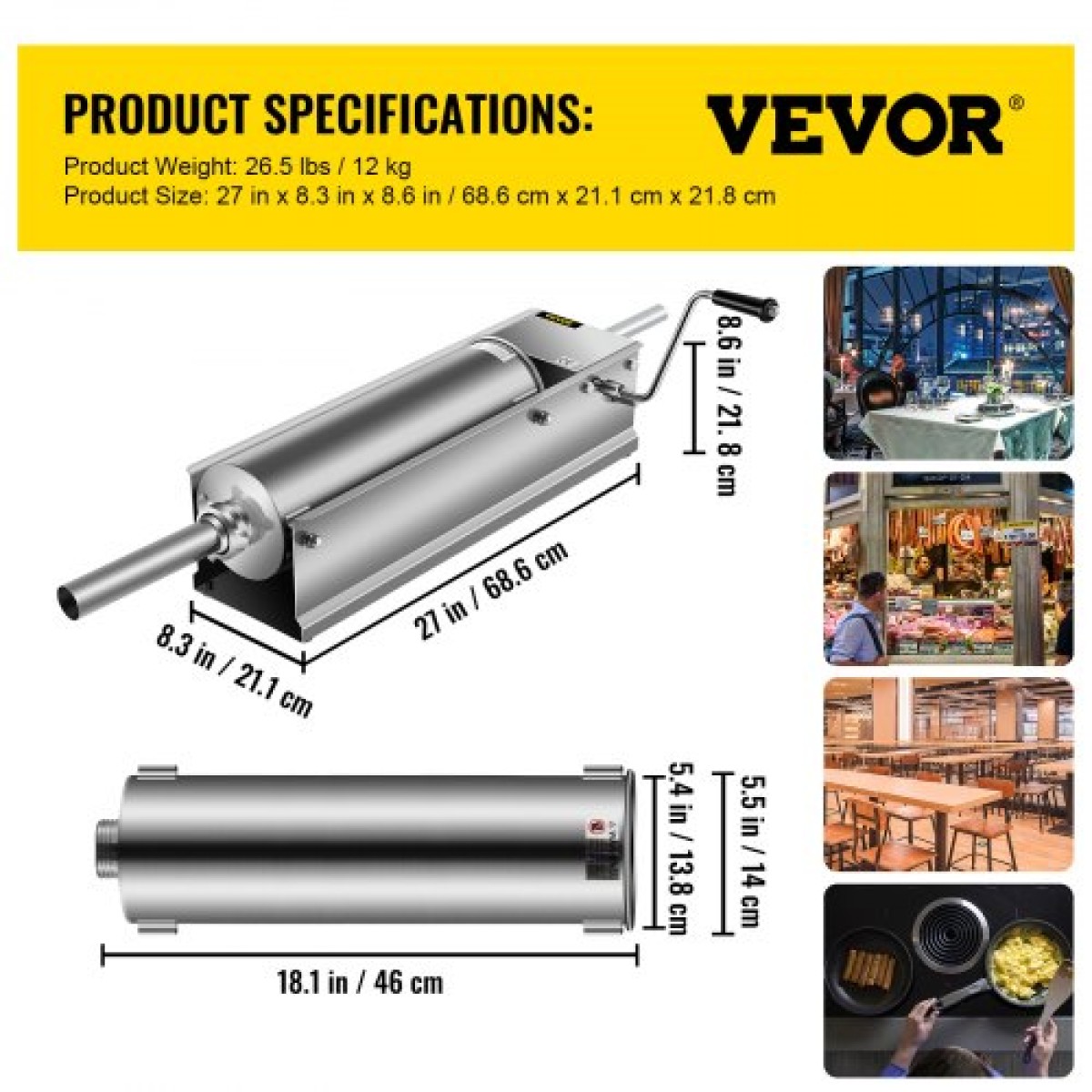 VEVOR Manual Sausage Stuffer, 7 L / 15 LBS Horizontal Sausage Machine, Dual-Speed ​​Meat Stuffer, κατασκευασμένο από ανοξείδωτο ατσάλι 304 ποιότητας τροφίμων, περιλαμβάνει 5 σωλήνες γέμισης, για οικιακή κουζίνα εστιατόριο Commercia