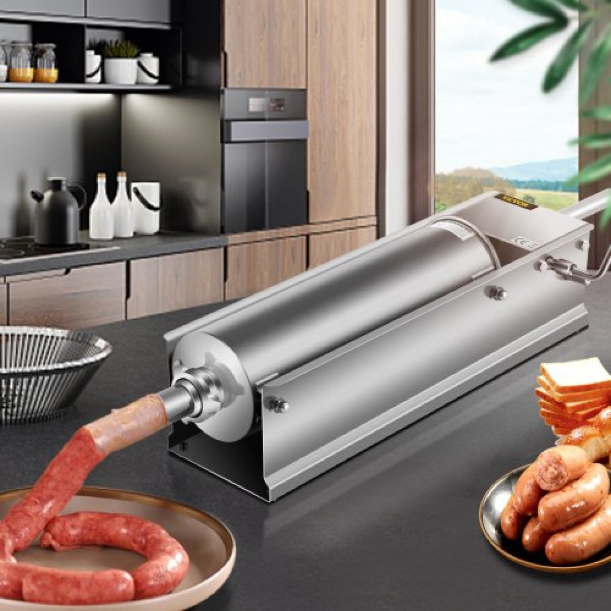 VEVOR Manual Sausage Stuffer, 7 L / 15 LBS Horizontal Sausage Machine, Dual-Speed ​​Meat Stuffer, κατασκευασμένο από ανοξείδωτο ατσάλι 304 ποιότητας τροφίμων, περιλαμβάνει 5 σωλήνες γέμισης, για οικιακή κουζίνα εστιατόριο Commercia