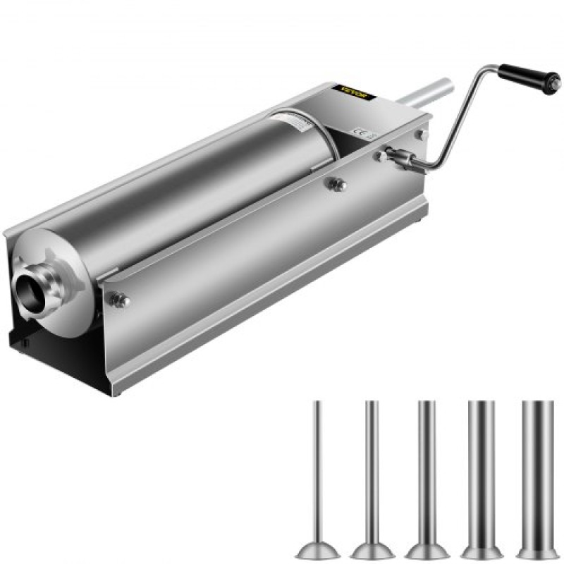 VEVOR Manual Sausage Stuffer, 7 L / 15 LBS Horizontal Sausage Machine, Dual-Speed ​​Meat Stuffer, κατασκευασμένο από ανοξείδωτο ατσάλι 304 ποιότητας τροφίμων, περιλαμβάνει 5 σωλήνες γέμισης, για οικιακή κουζίνα εστιατόριο Commercia
