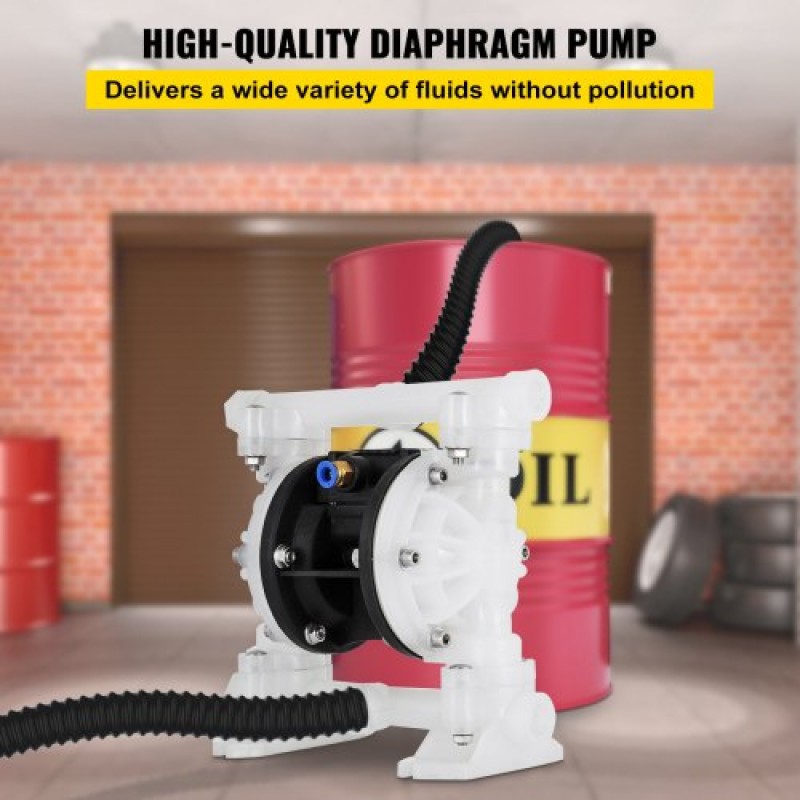 VEVOR Air Double Diaphragm Pump 7GPM 100PSI Polypropylene Diaphragm Water Pump with 1,3 cm Int & Out Out Pump Pump Diaphragm 6900,7 cm Max Head Air-operated Diaphragm Pump with Sealed Ball Valve