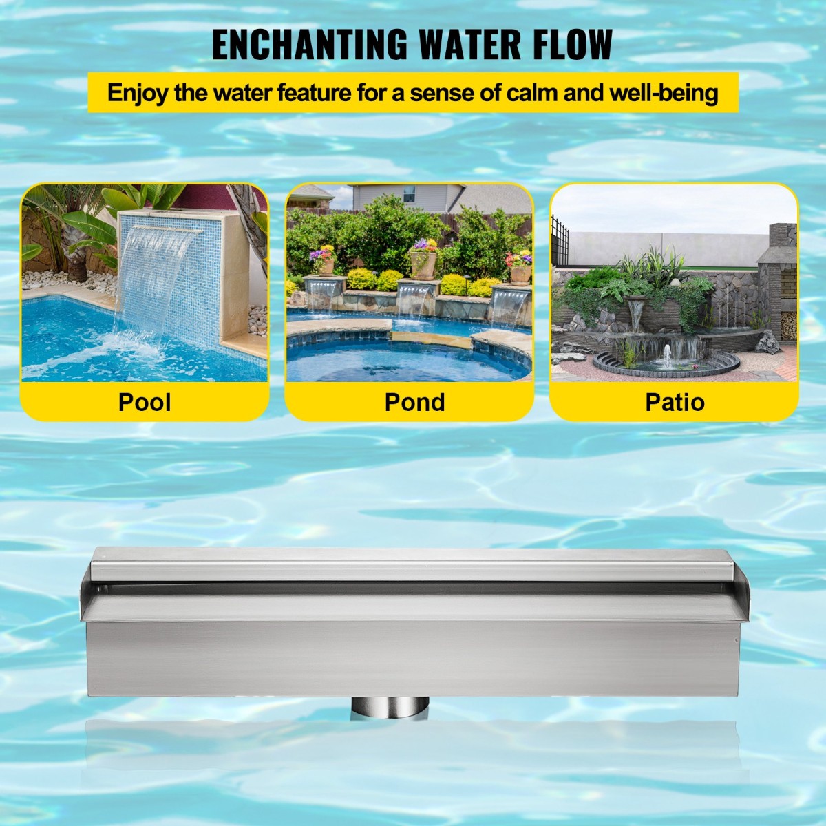 VEVOR 30 cm x 11,4 cm x 7,9 cm Διακοσμητικό σιντριβάνι πισίνας καταρράκτη από ανοξείδωτο χάλυβα για λιμνούλα κήπου σε εσωτερικούς και εξωτερικούς χώρους