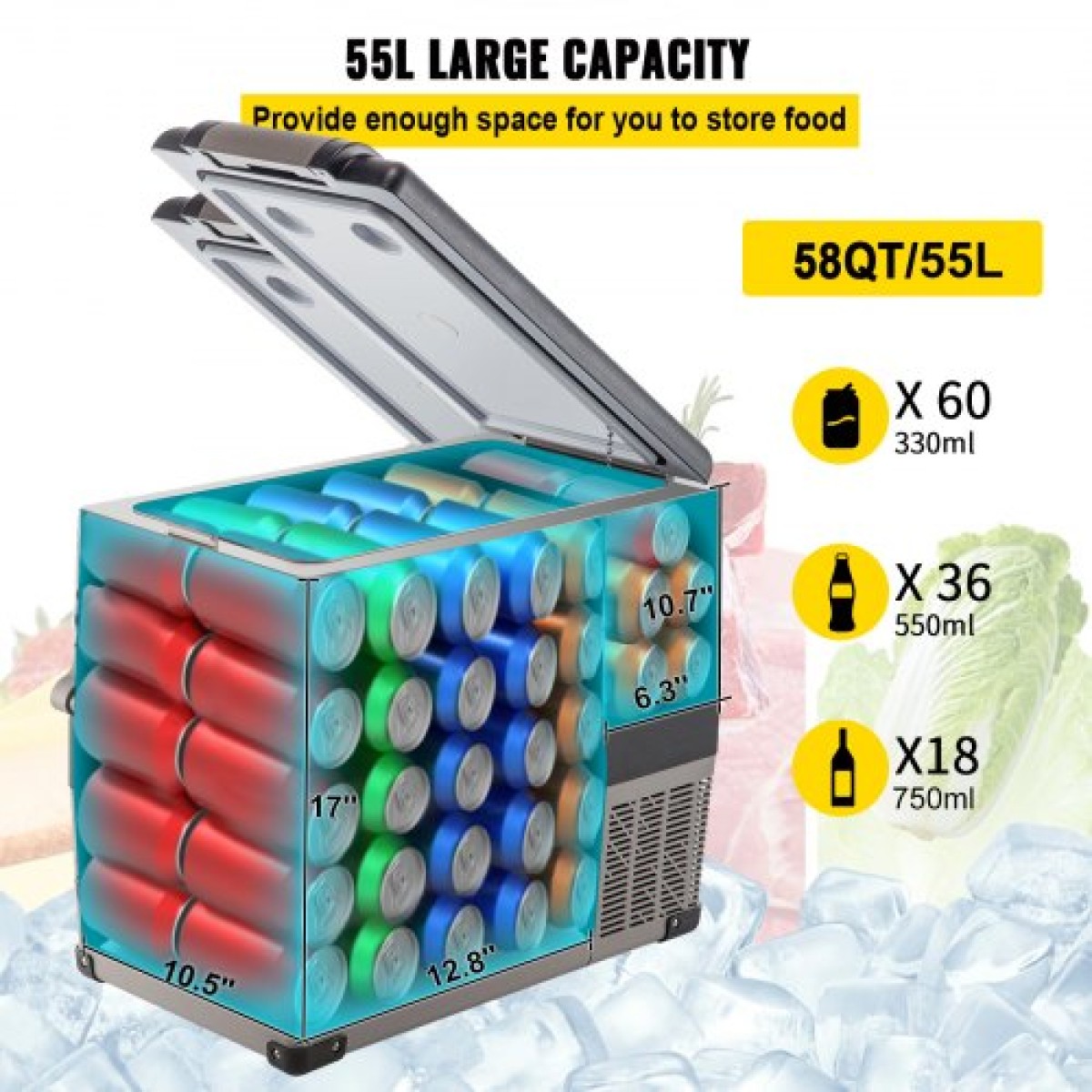 VEVOR Portable Cool Box 55L Car Fridge 220 V Mini Fridge Electric Freezer Box Μικρός καταψύκτης για φορτηγό κάμπινγκ αυτοκινήτου