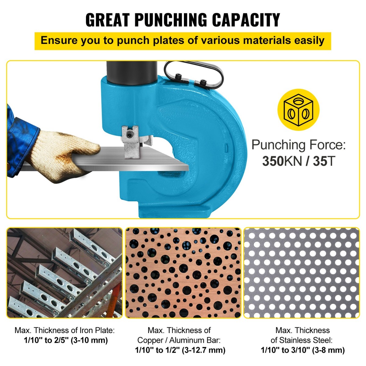 VEVOR CH-70 Hydraulic Hole Puncher Tool puncher, 35T Flat Copper Electric Pump L Style, CP-700 H Style CFP-800-1 Busbar Tungsten Steel