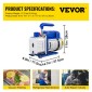 Αντλία κενού VEVOR 183 L/min(3CFM) 246W(1/3HP) Αντλία κενού Αντλία κενού 117 L/min(1,8CFM) Θάλαμος κενού αντλίας κενού ψύξης 1 σταδίου 1440RPM για την άντληση κενού με R12, R242-producing ή R1