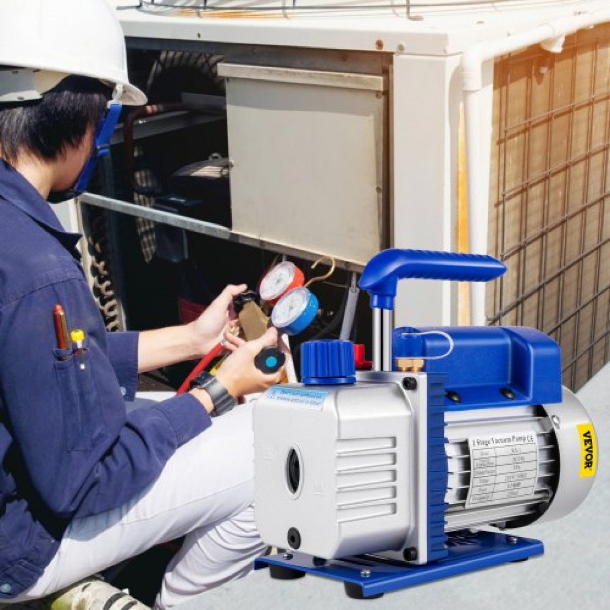 Αντλία κενού VEVOR 183 L/min(3CFM) 246W(1/3HP) Αντλία κενού Αντλία κενού 117 L/min(1,8CFM) Θάλαμος κενού αντλίας κενού ψύξης 1 σταδίου 1440RPM για την άντληση κενού με R12, R242-producing ή R1