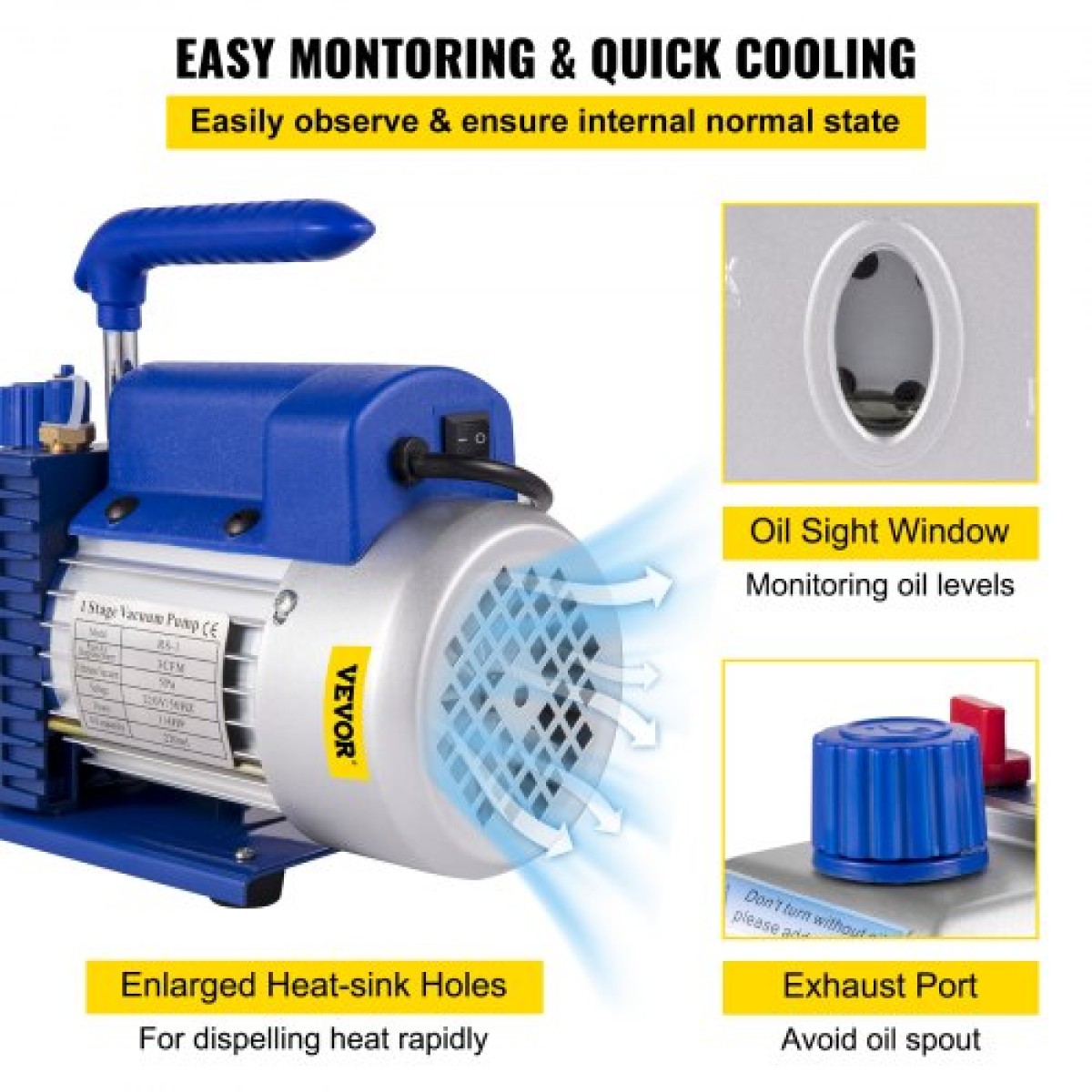 VEVOR 3 CFM 1/4HP Μονοβάθμια αντλία κενού, 3 γαλόνια (13 λίτρα) κιτ θαλάμου κενού, κιτ ψύξης A/C HVAC